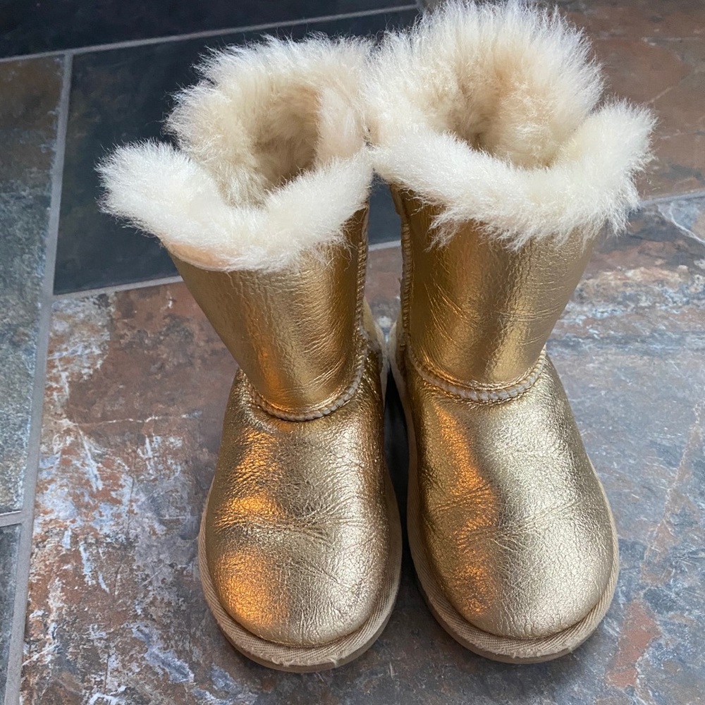 Size 9 child gold Ugg boots